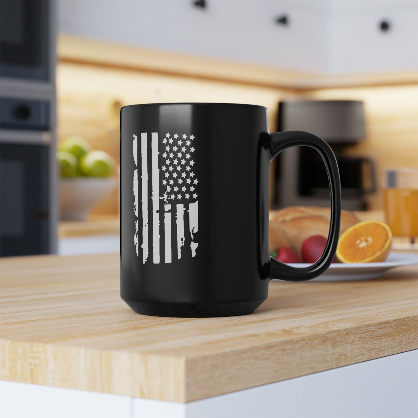 Patriotic USA Flag Black Mug, 15oz