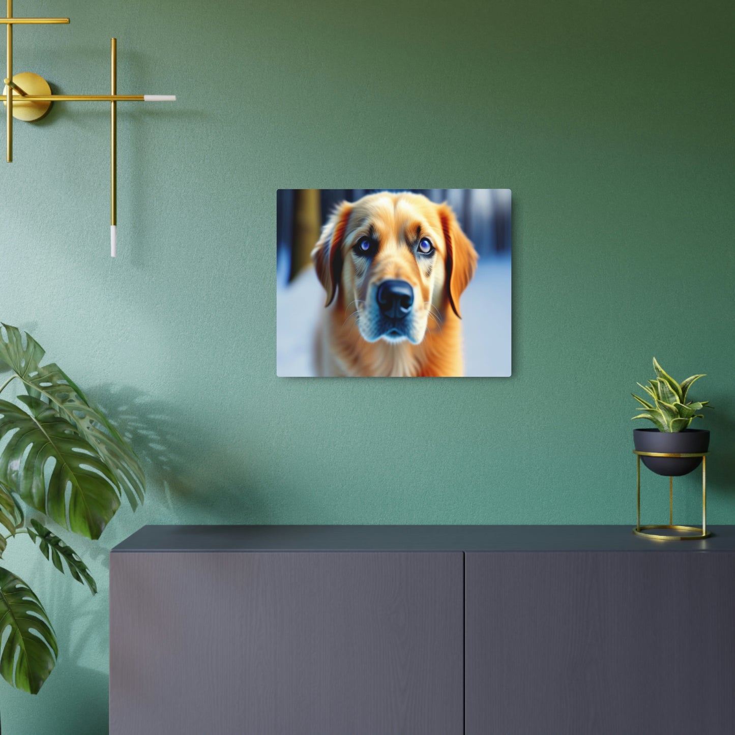 AI-Generated Metal Art Sign of a Majestic Golden Retriever