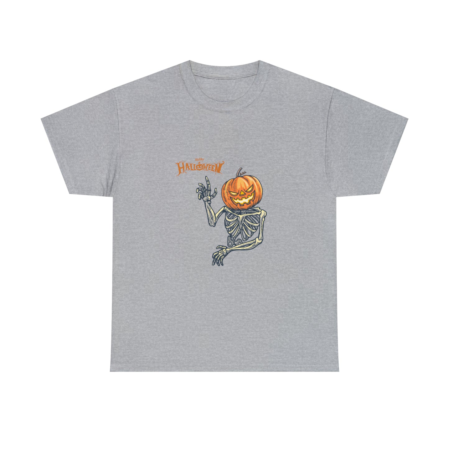 Happy Halloween Scary Pumpkin Skeleton Unisex Heavy Cotton Tee