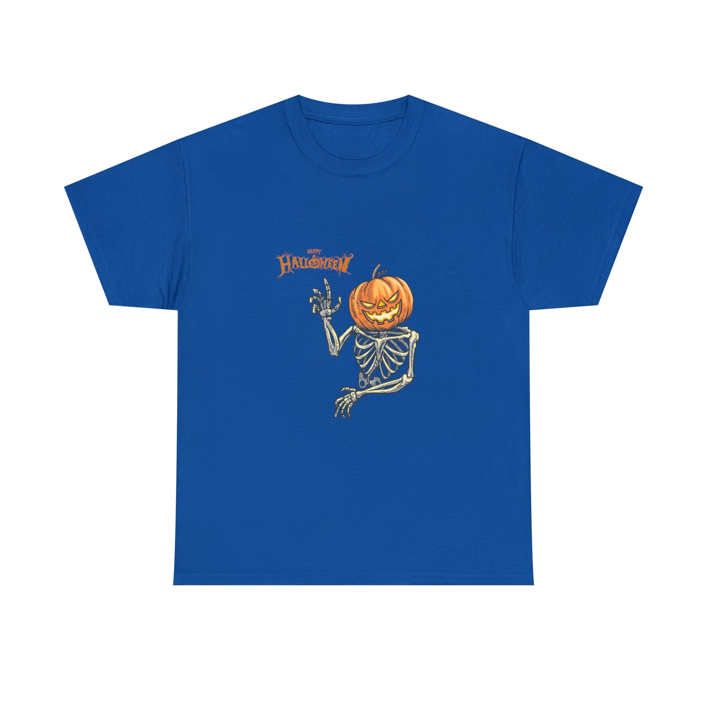 Happy Halloween Scary Pumpkin Skeleton Unisex Heavy Cotton Tee