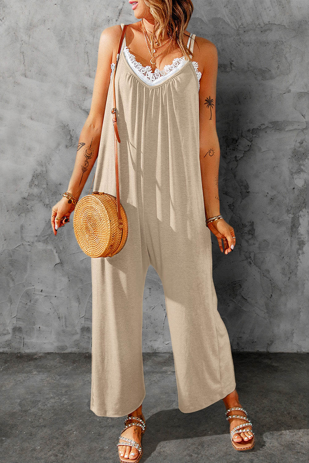 Full Size Spaghetti Strap Wide Leg Jumpsuit