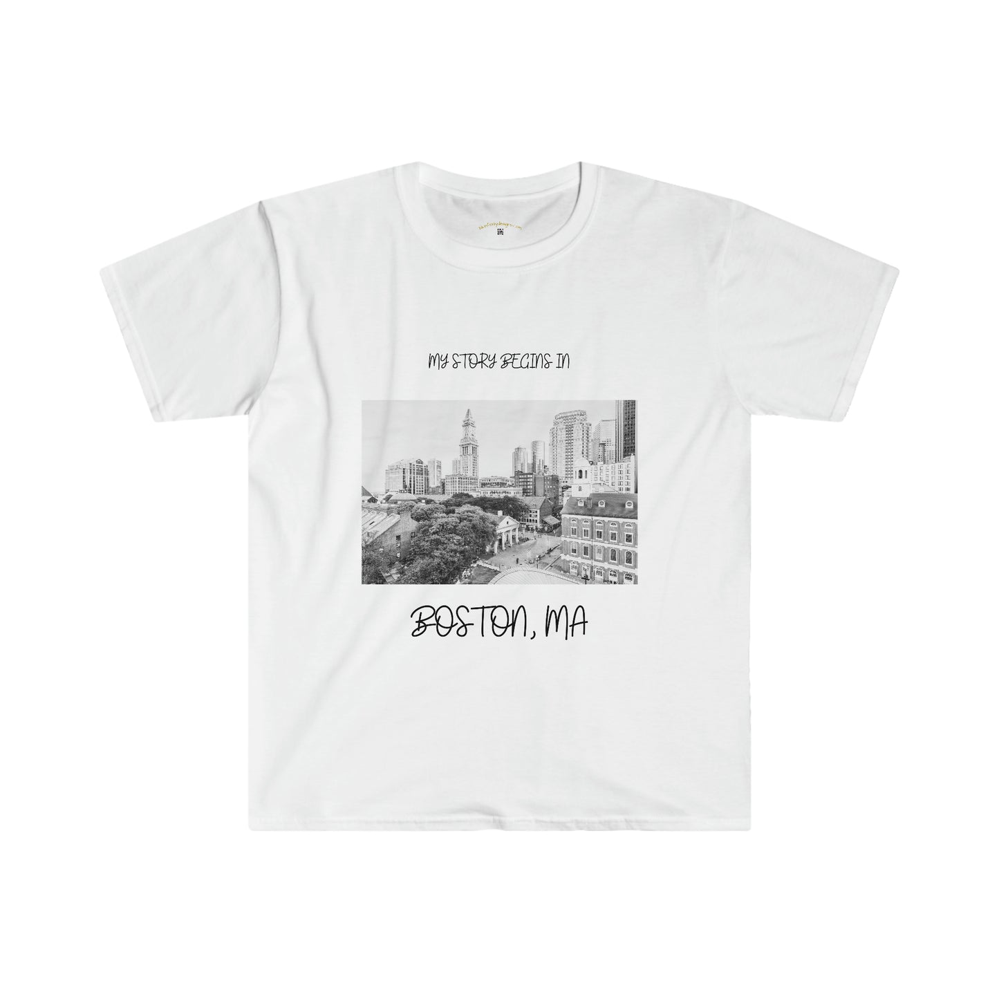 My Story Begins in Boston, MA Unisex Softstyle T-Shirt