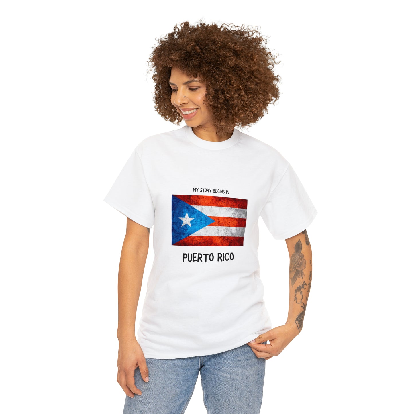 My Story Begins In Puerto Rico, Unisex Heavy Cotton Tee