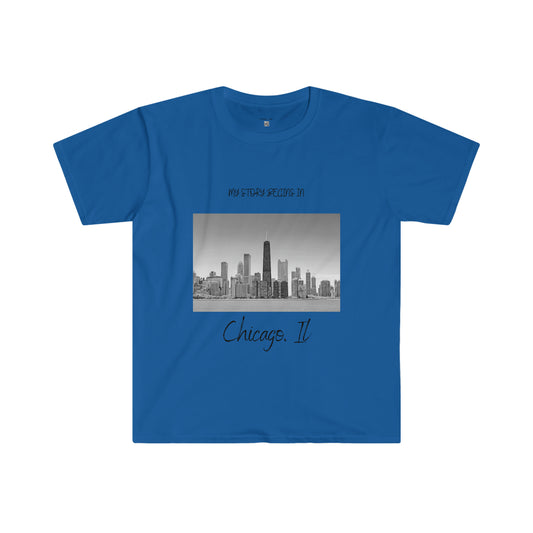 My Story Begins in Chicago, IL Unisex Softstyle T-Shirt