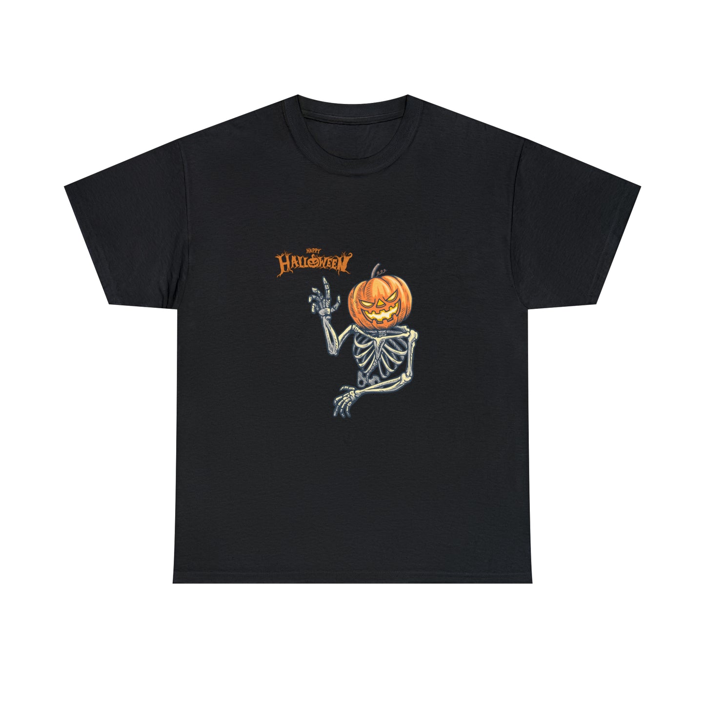 Happy Halloween Scary Pumpkin Skeleton Unisex Heavy Cotton Tee