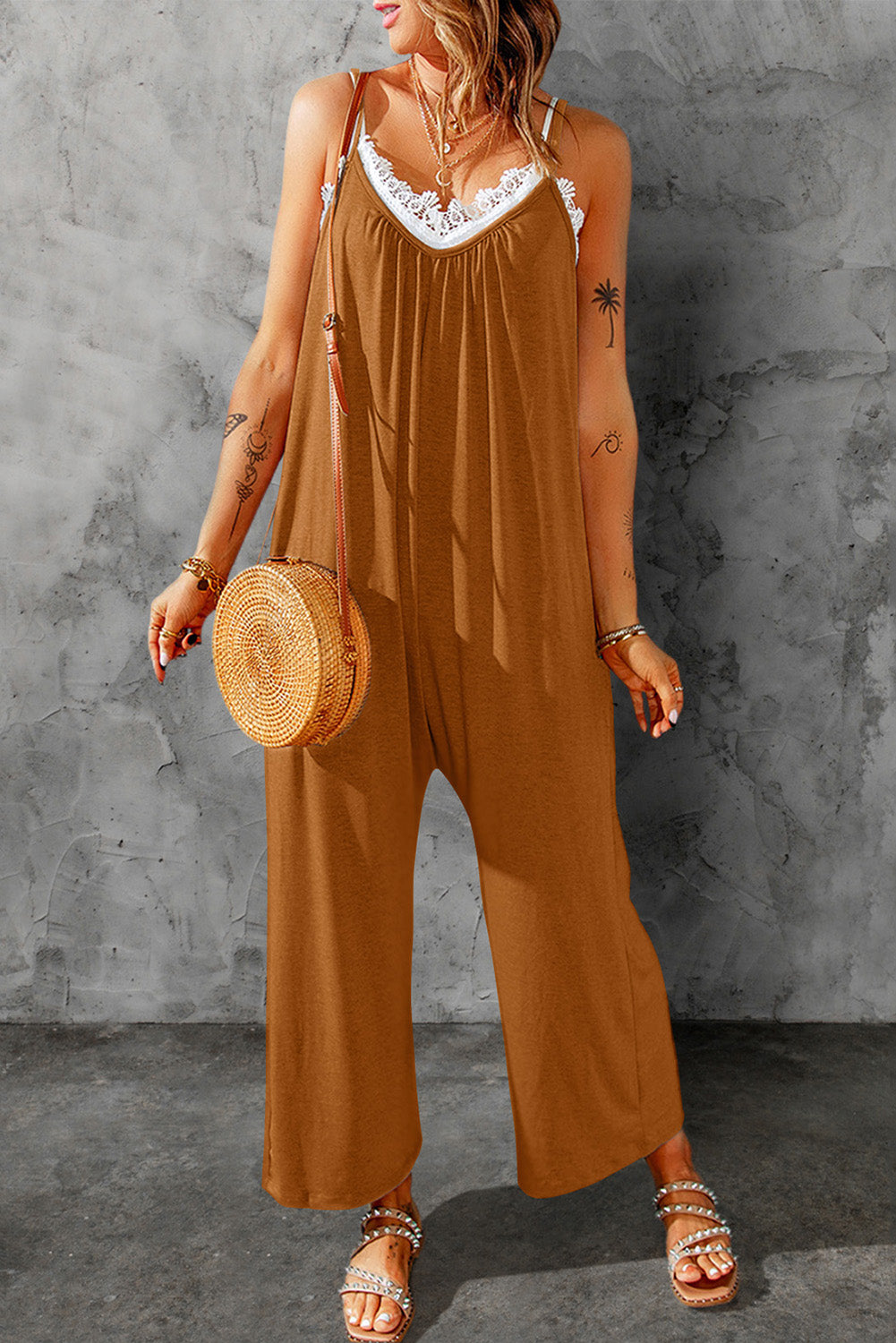 Full Size Spaghetti Strap Wide Leg Jumpsuit