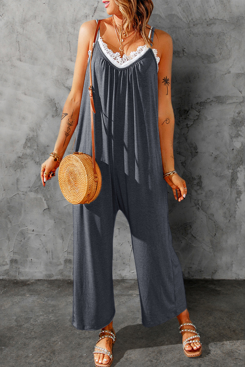 Full Size Spaghetti Strap Wide Leg Jumpsuit