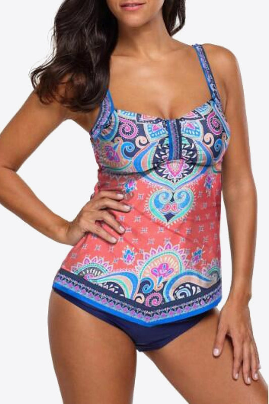 Printed Adjustable Strap Tankini Set