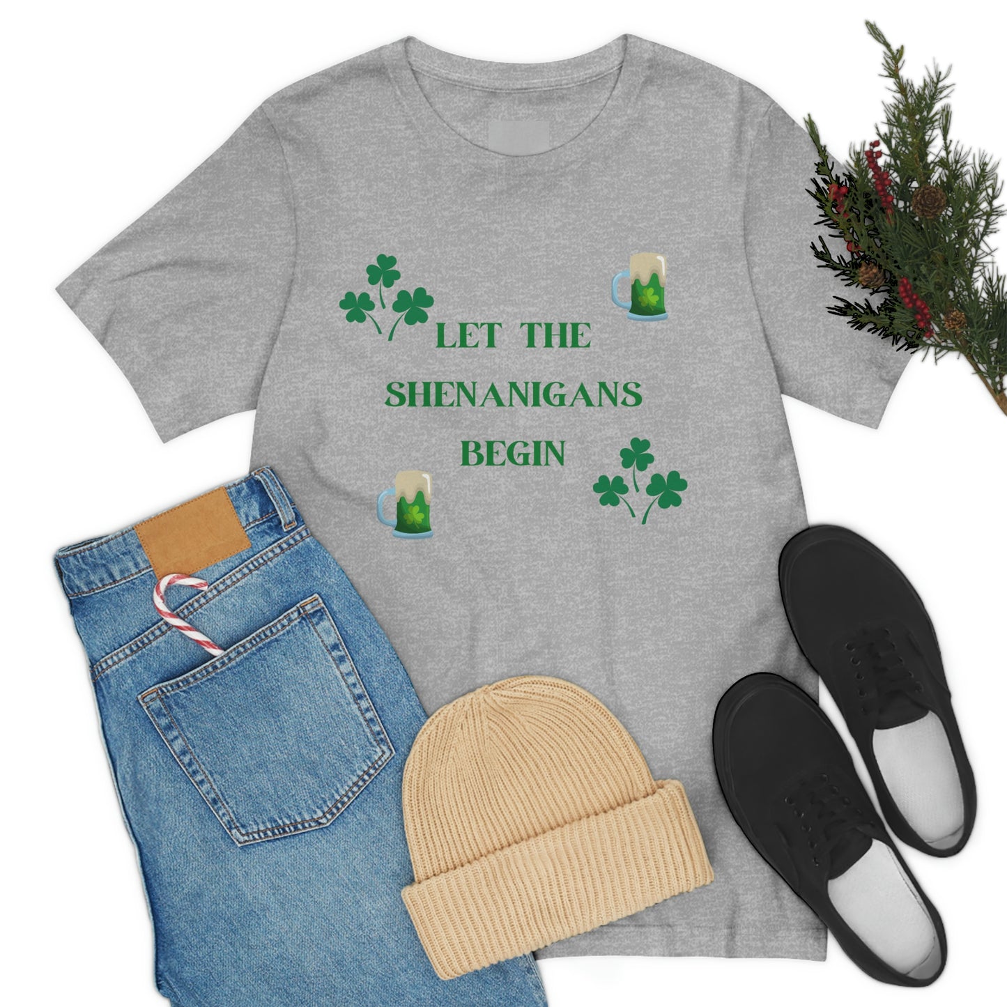 Let the shenanigans begin, St Patty's day, Irish, Clover, Shamrocks, Green Beer, Saint Patricks Day Tee, Beer, Unisex Short Sleeve Tee