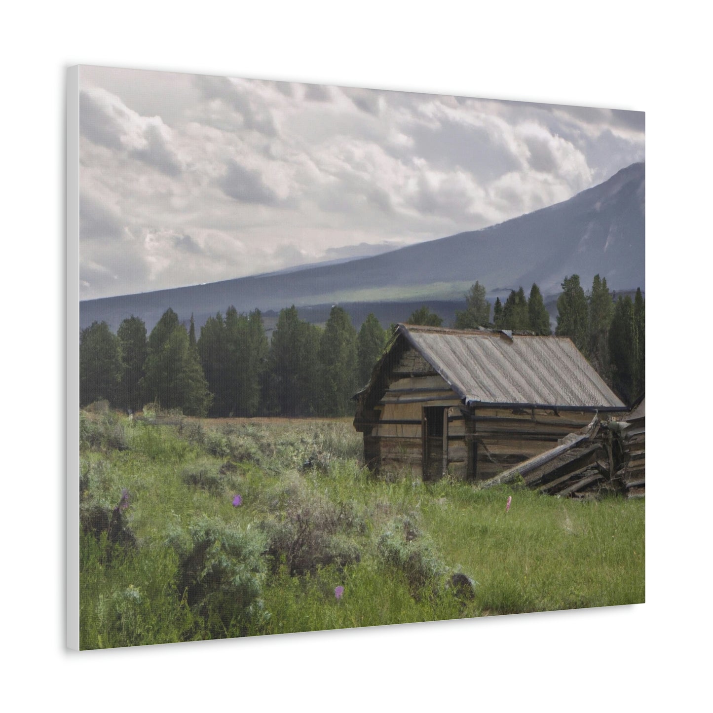 Original AI Created Canvas Print of Rustic Cabin