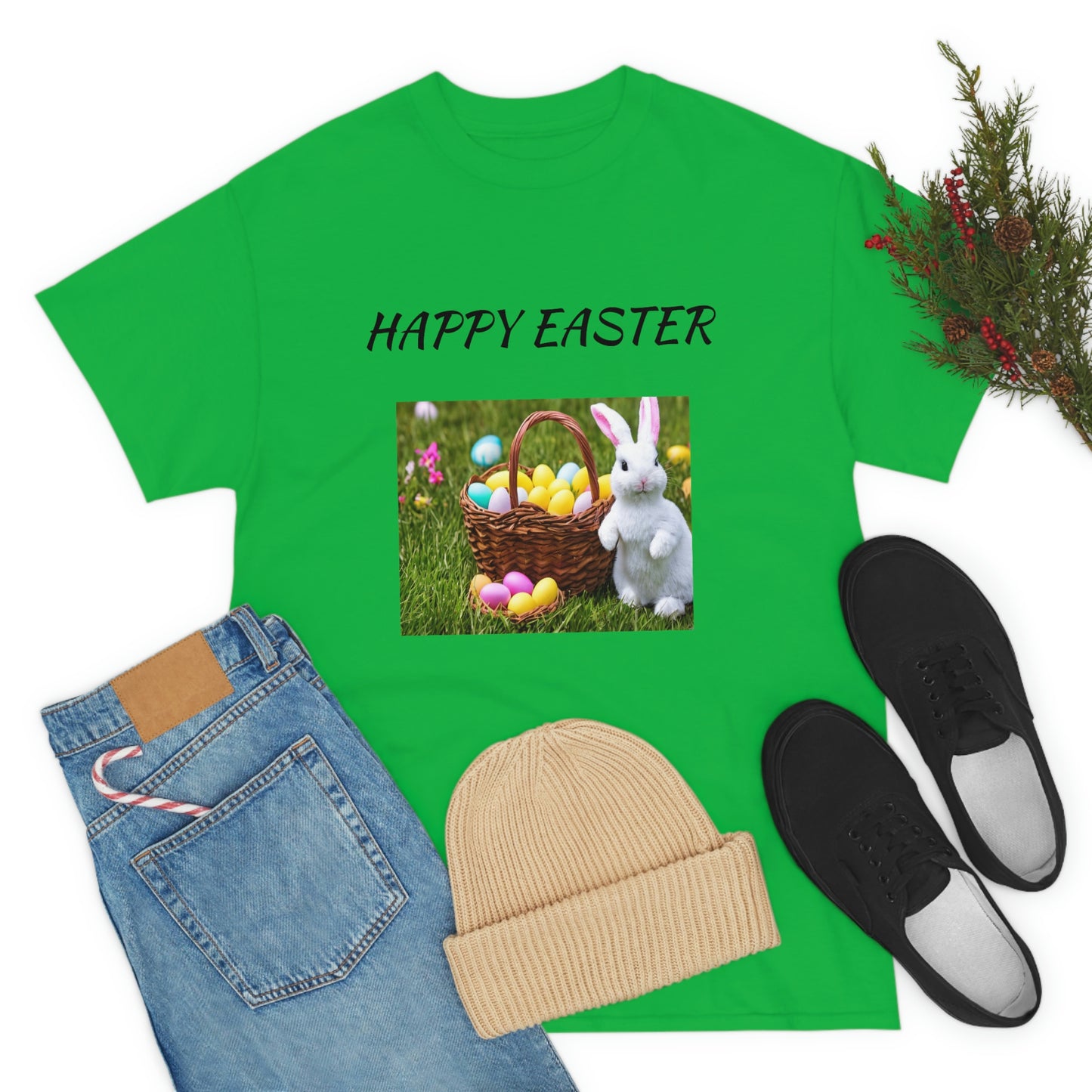 Happy Easter T-Shirt with Bunny and Colored Eggs