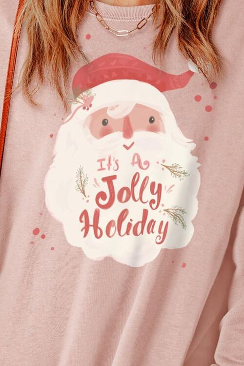 Santa Claus Graphic Round Neck Slit Sweatshirt