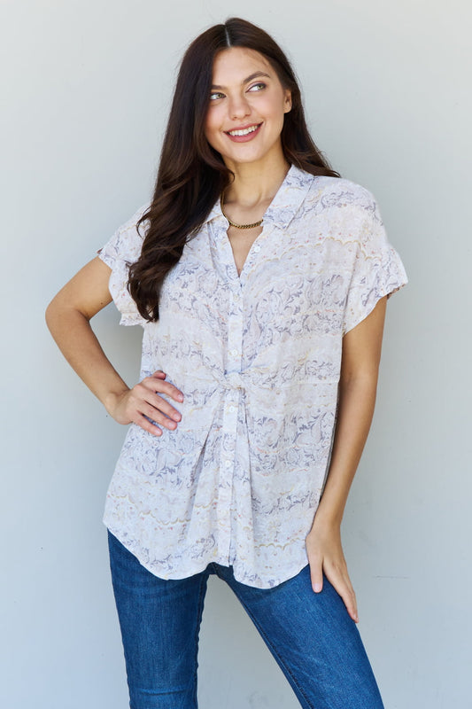 ODDI Full Size Floral Paisley Printeded Twist Tunic Top