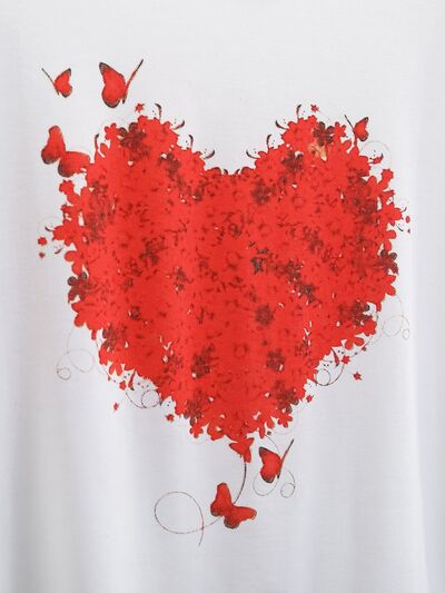 Heart Round Neck Short Sleeve T-Shirt