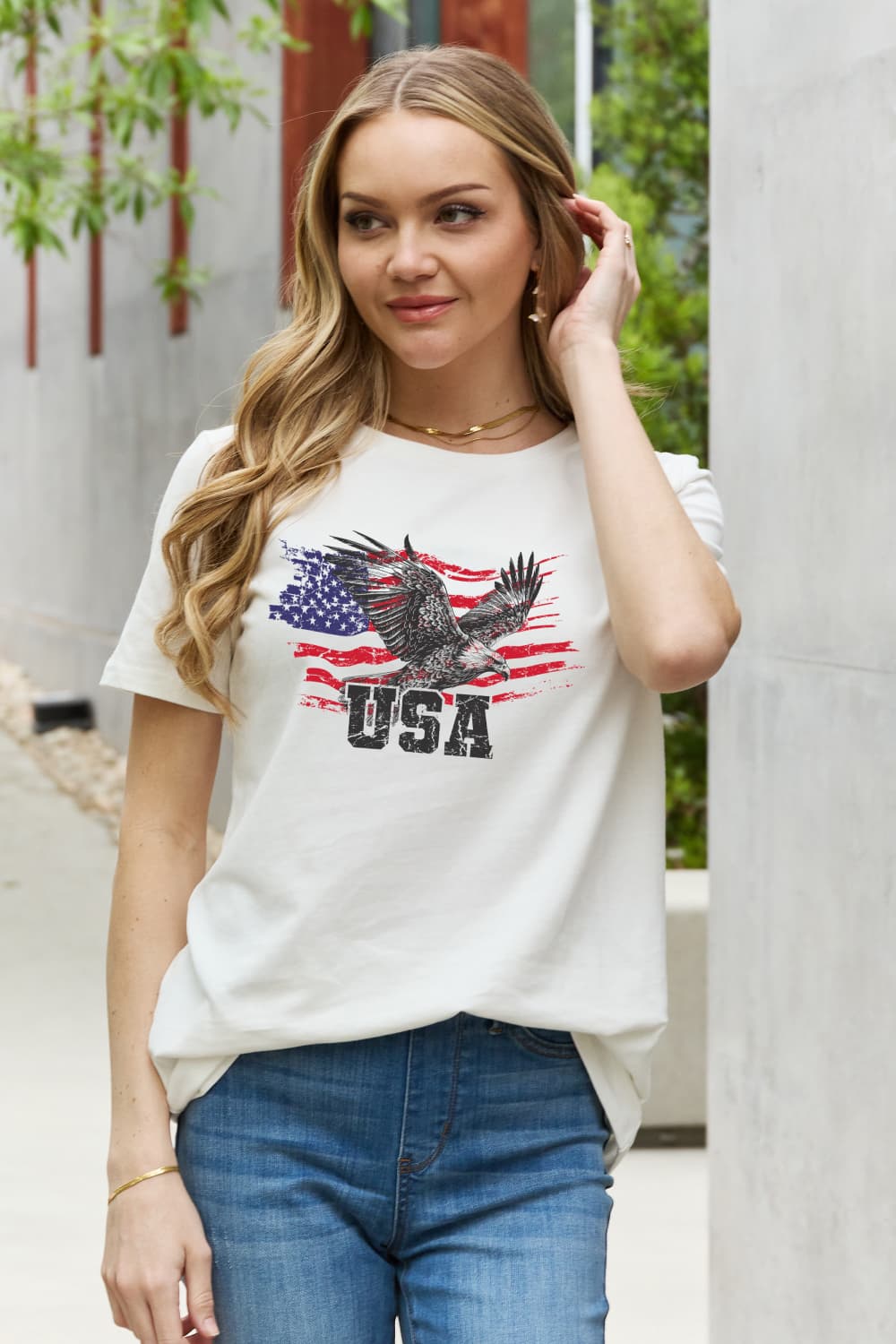 Simply Love USA Star and Stripe Eagle Graphic Cotton Tee