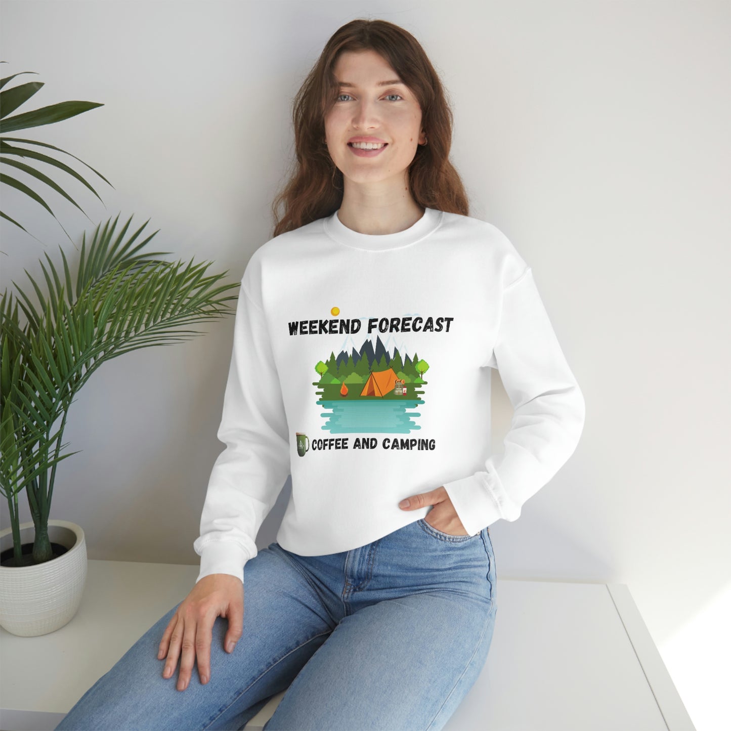 Weekend Forecast Camping and Coffee Graphic Design Sweatshirt