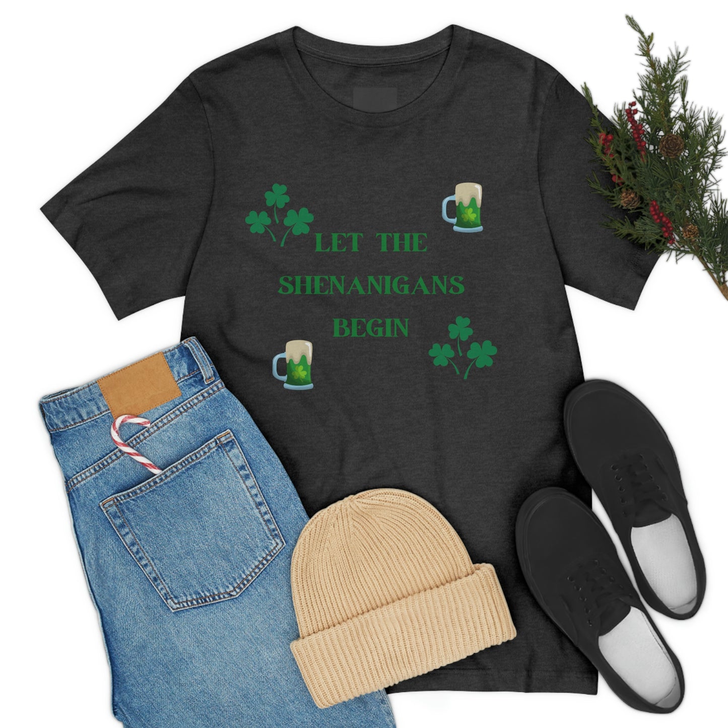 Let the shenanigans begin, St Patty's day, Irish, Clover, Shamrocks, Green Beer, Saint Patricks Day Tee, Beer, Unisex Short Sleeve Tee