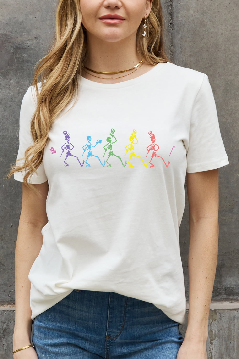 Simply Love Full Size Dancing Skeleton Graphic Cotton Tee