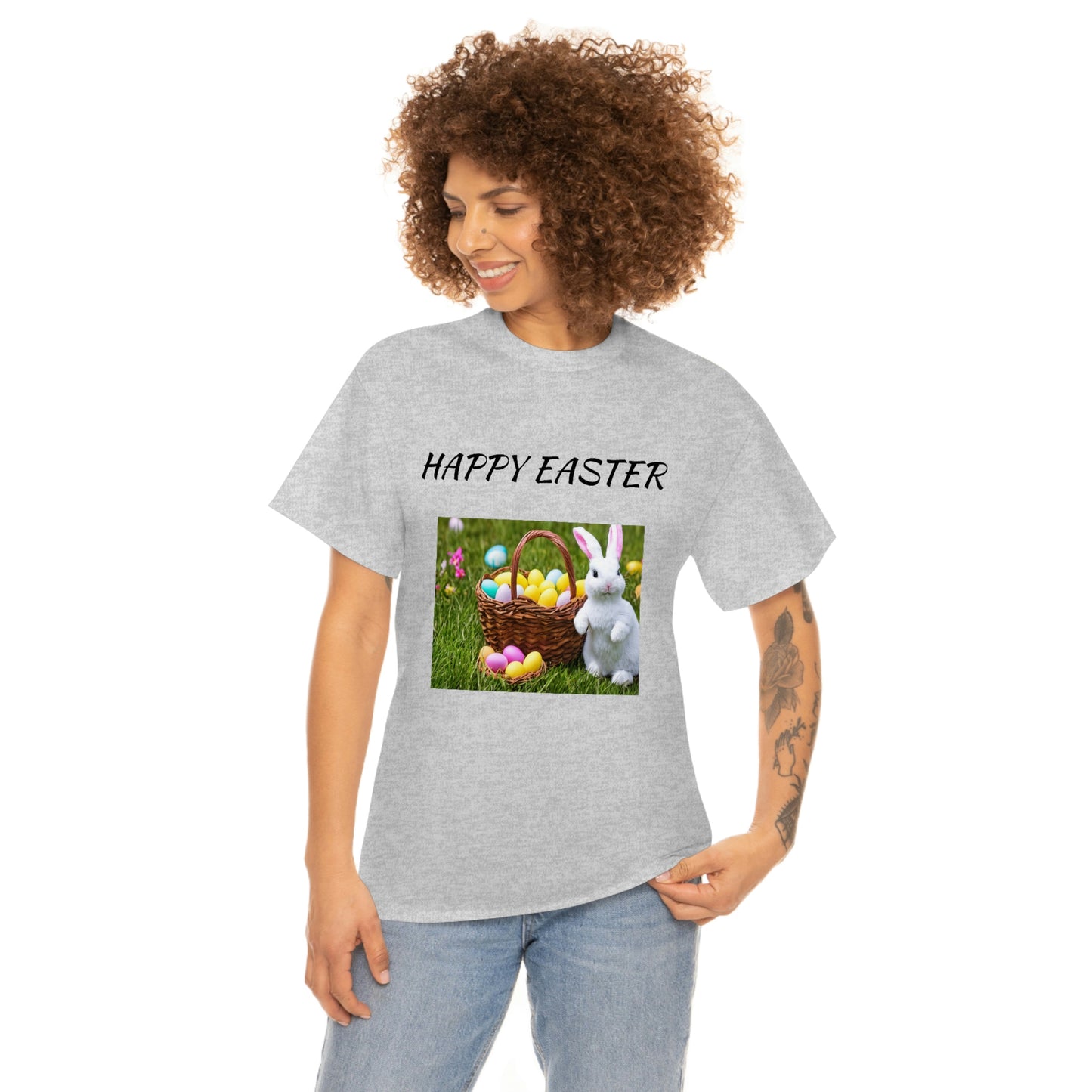 Happy Easter T-Shirt with Bunny and Colored Eggs