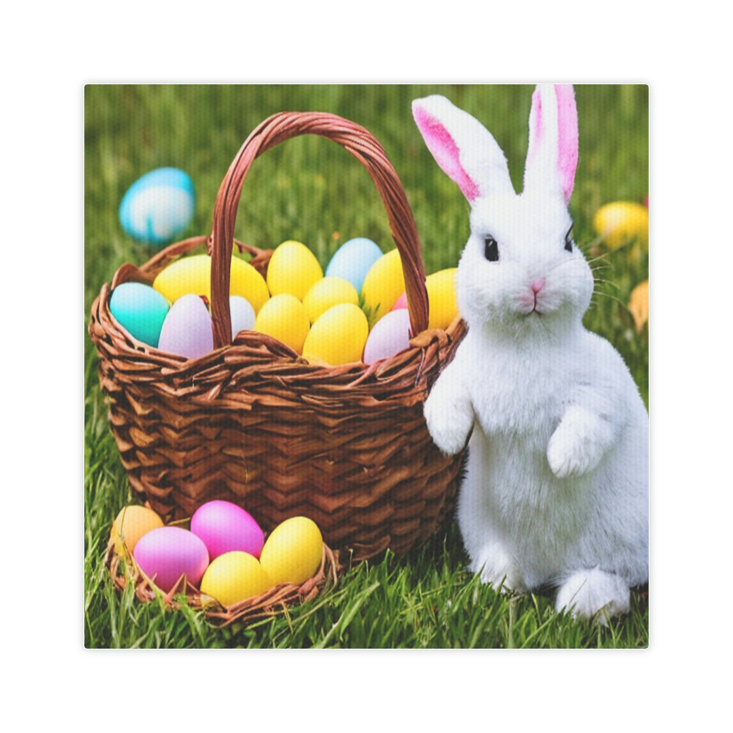 Easter Bunny and Colored Eggs Canvas Print