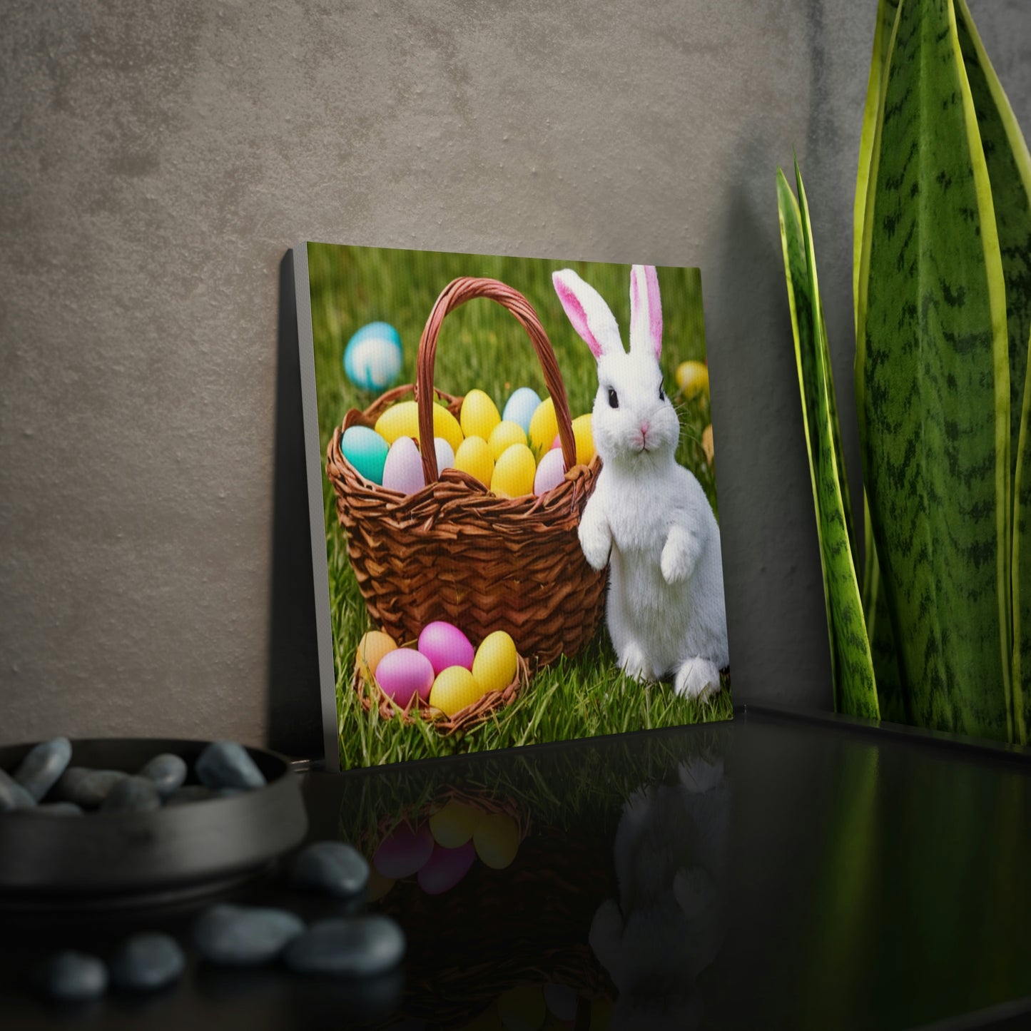 Easter Bunny and Colored Eggs Canvas Print