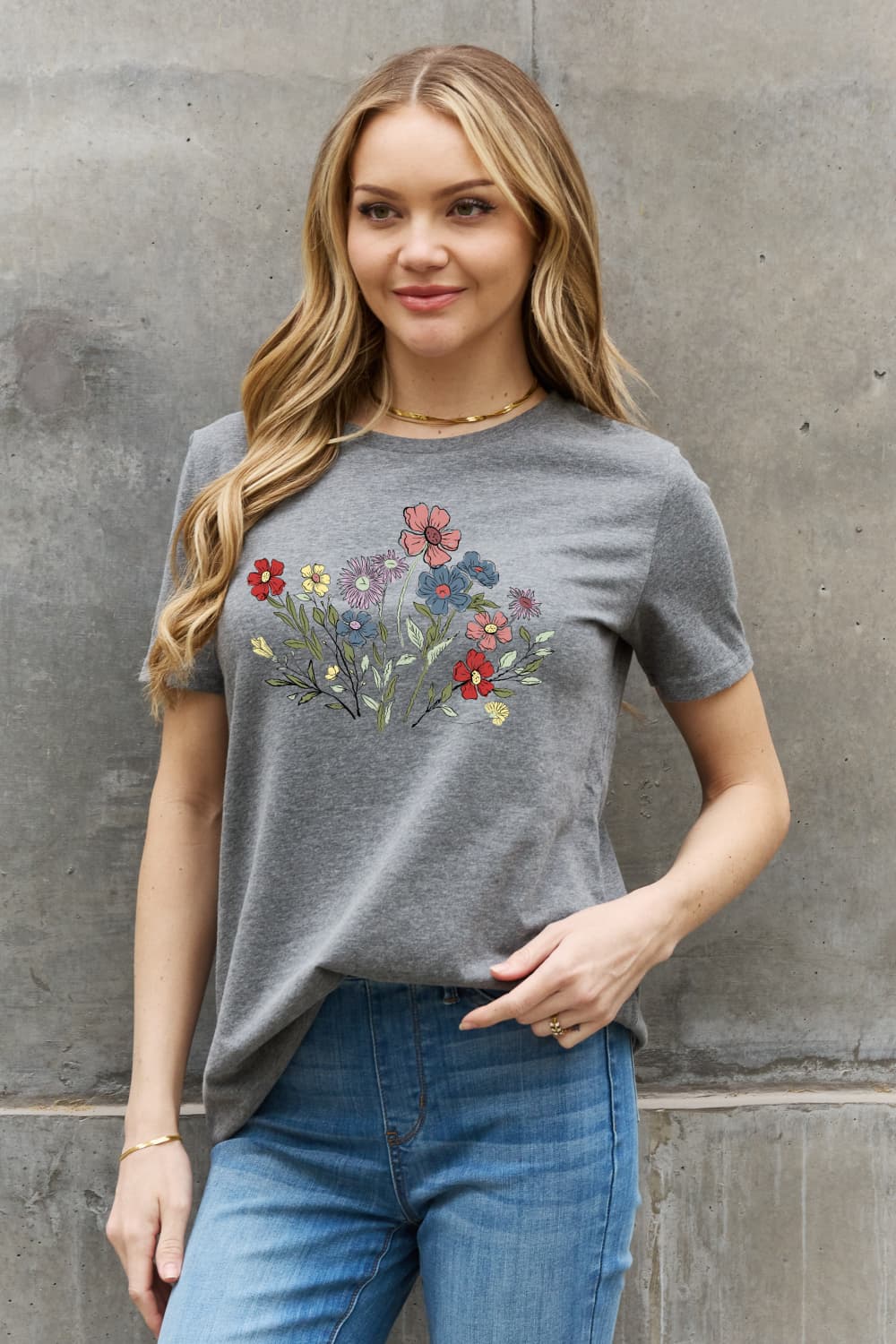 Simply Love Flower Graphic Cotton Tee