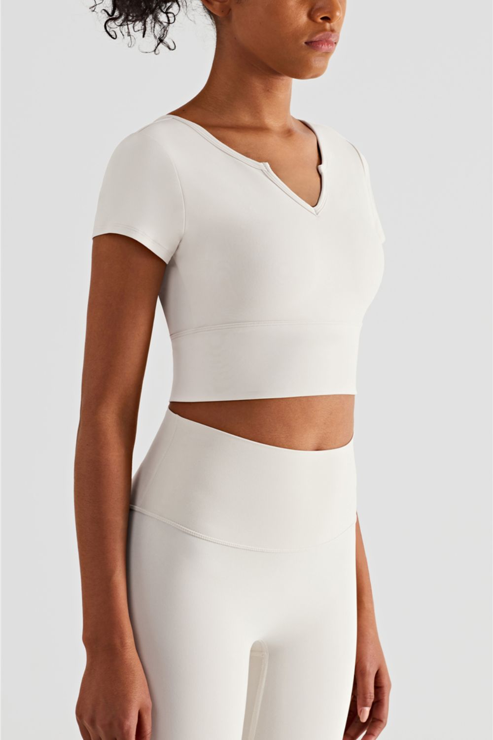 Notched Neck Short Sleeve Cropped Sports Top