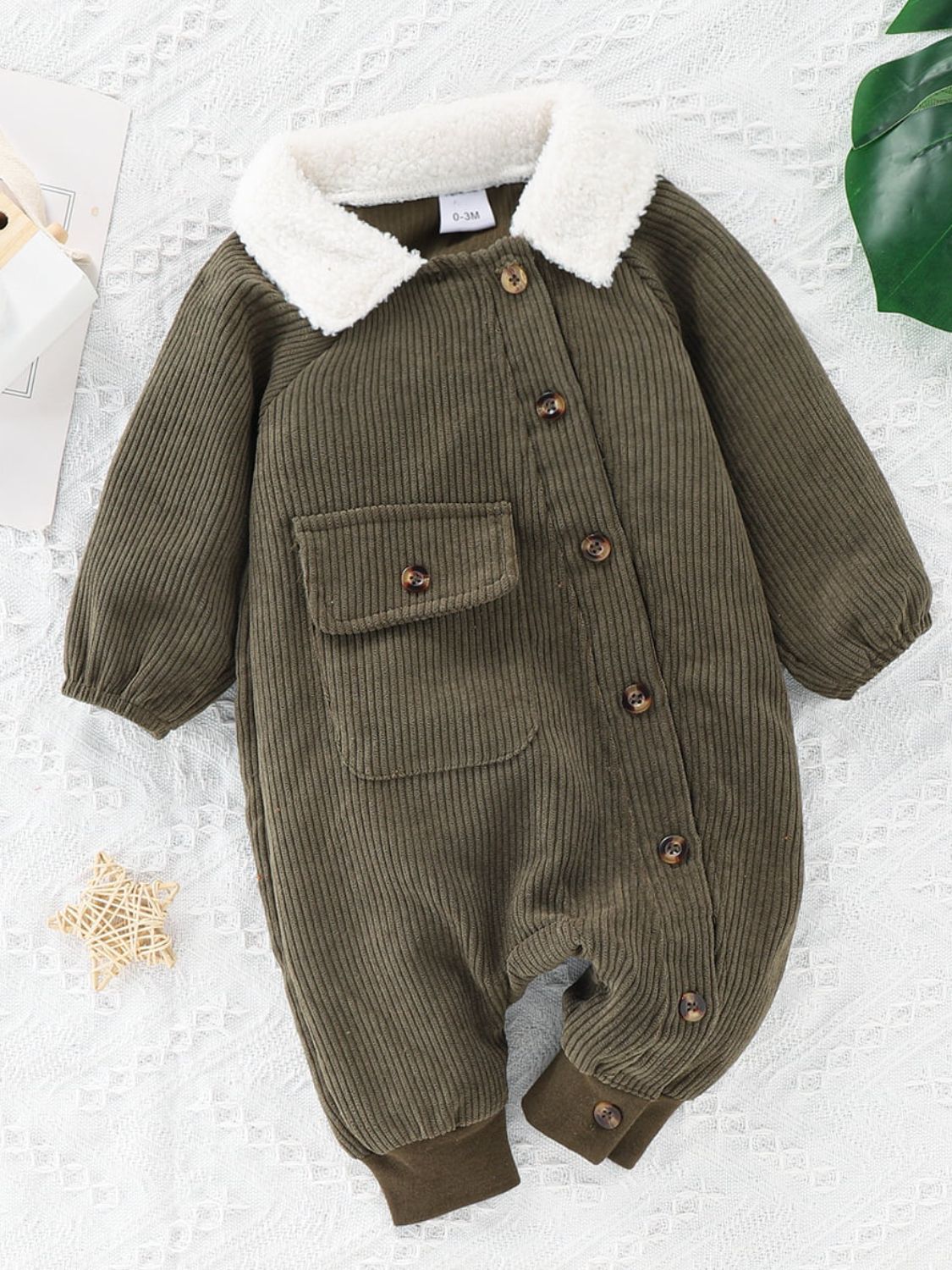 Baby Buttoned Collared Neck Corduroy Jumpsuit