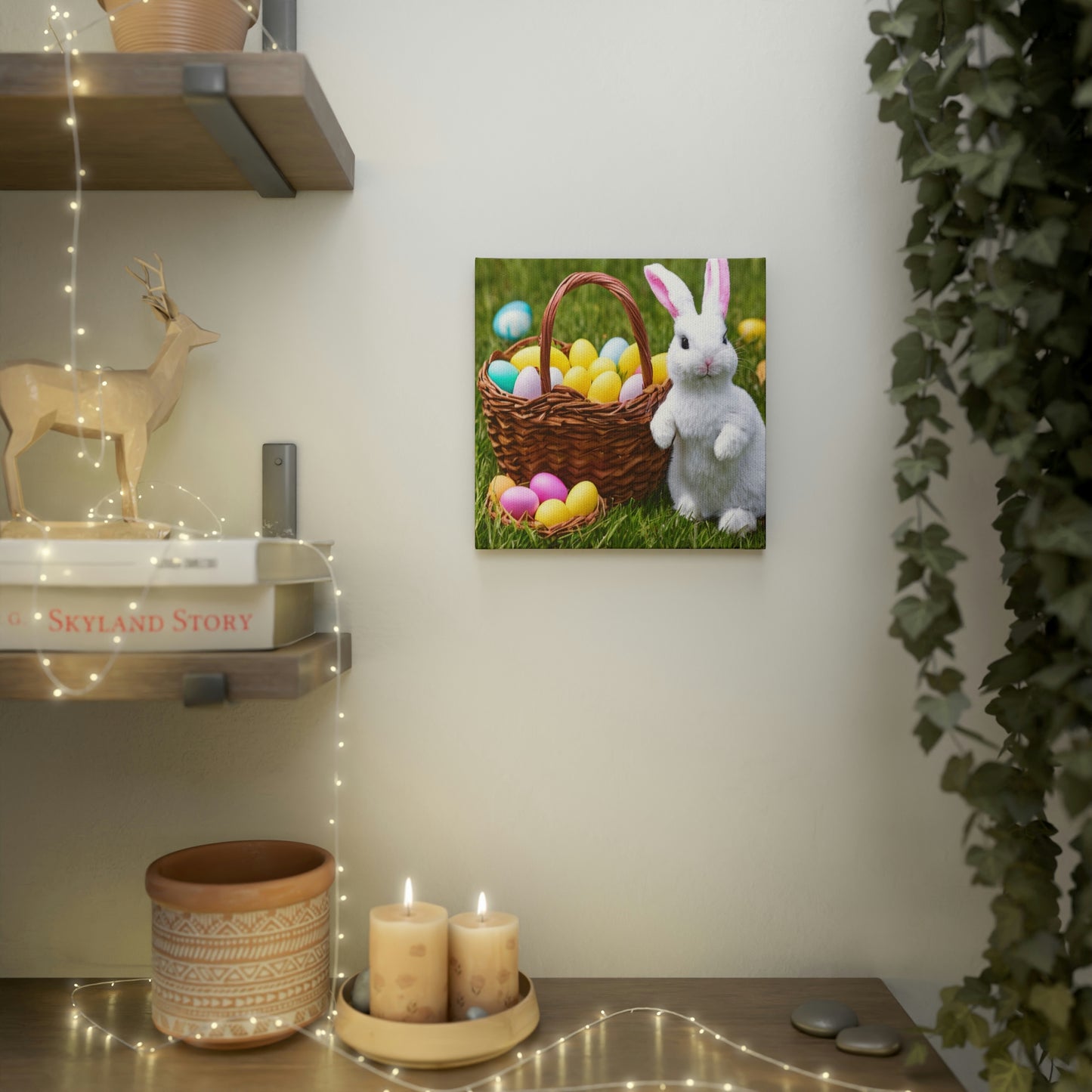 Easter Bunny and Colored Eggs Canvas Print