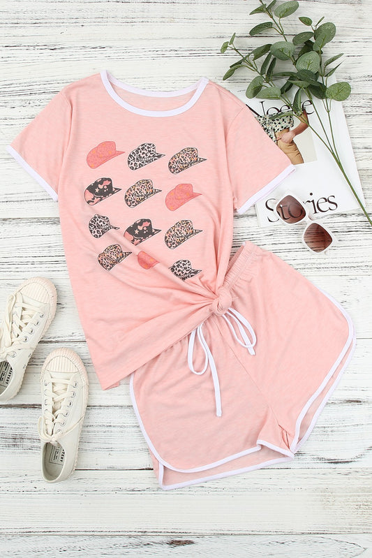 Graphic Tee and Drawstring Shorts Loungewear Set