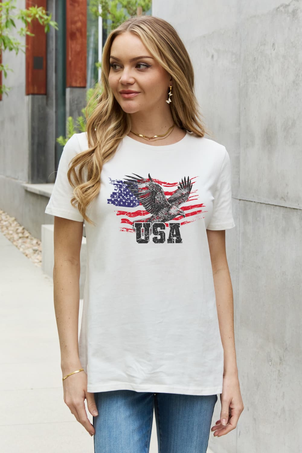 Simply Love USA Star and Stripe Eagle Graphic Cotton Tee