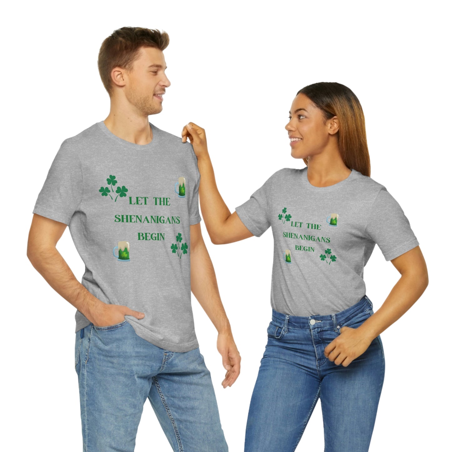 Let the shenanigans begin, St Patty's day, Irish, Clover, Shamrocks, Green Beer, Saint Patricks Day Tee, Beer, Unisex Short Sleeve Tee