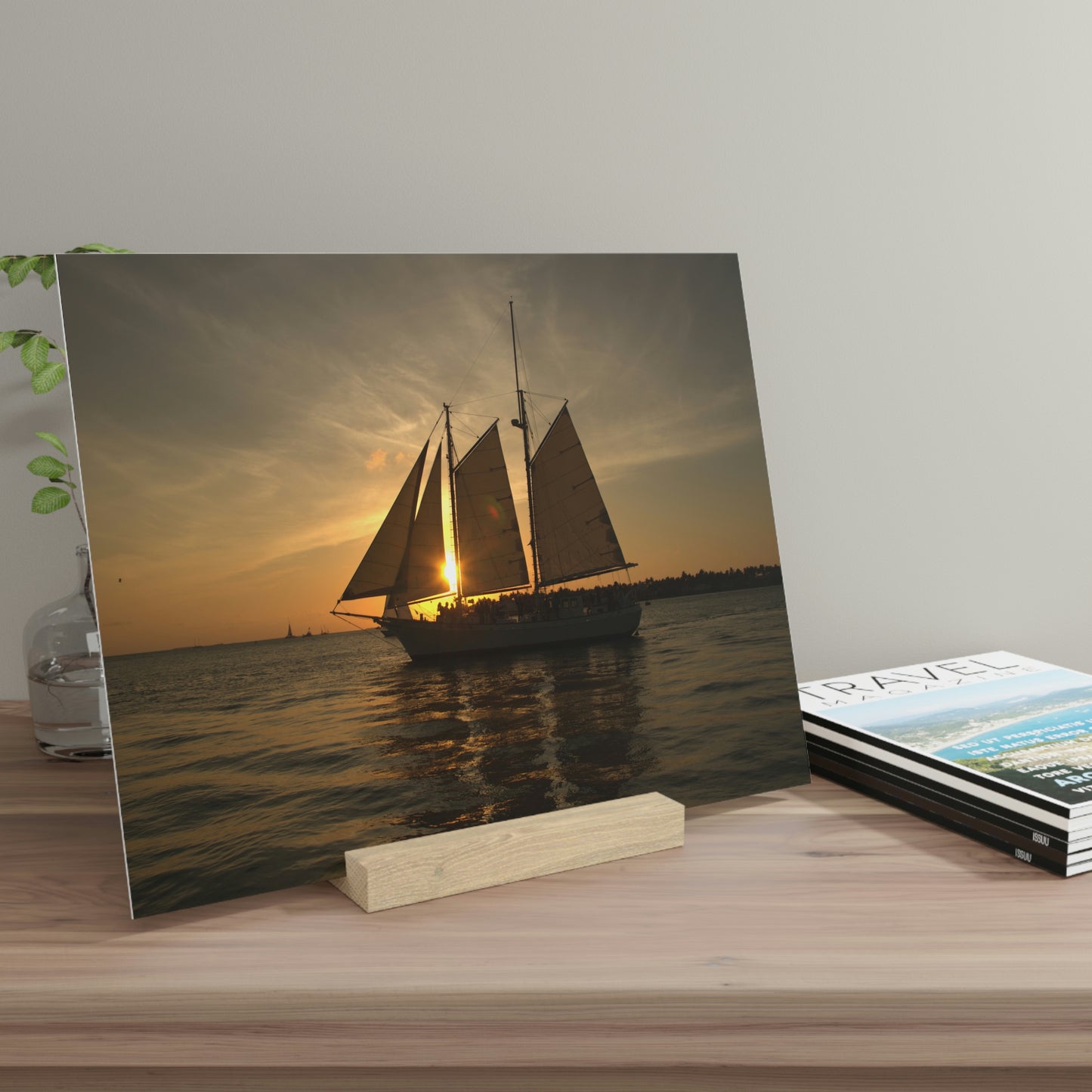 Sailboat Sailing into the Golden Sunset: A Breathtaking Photo Print