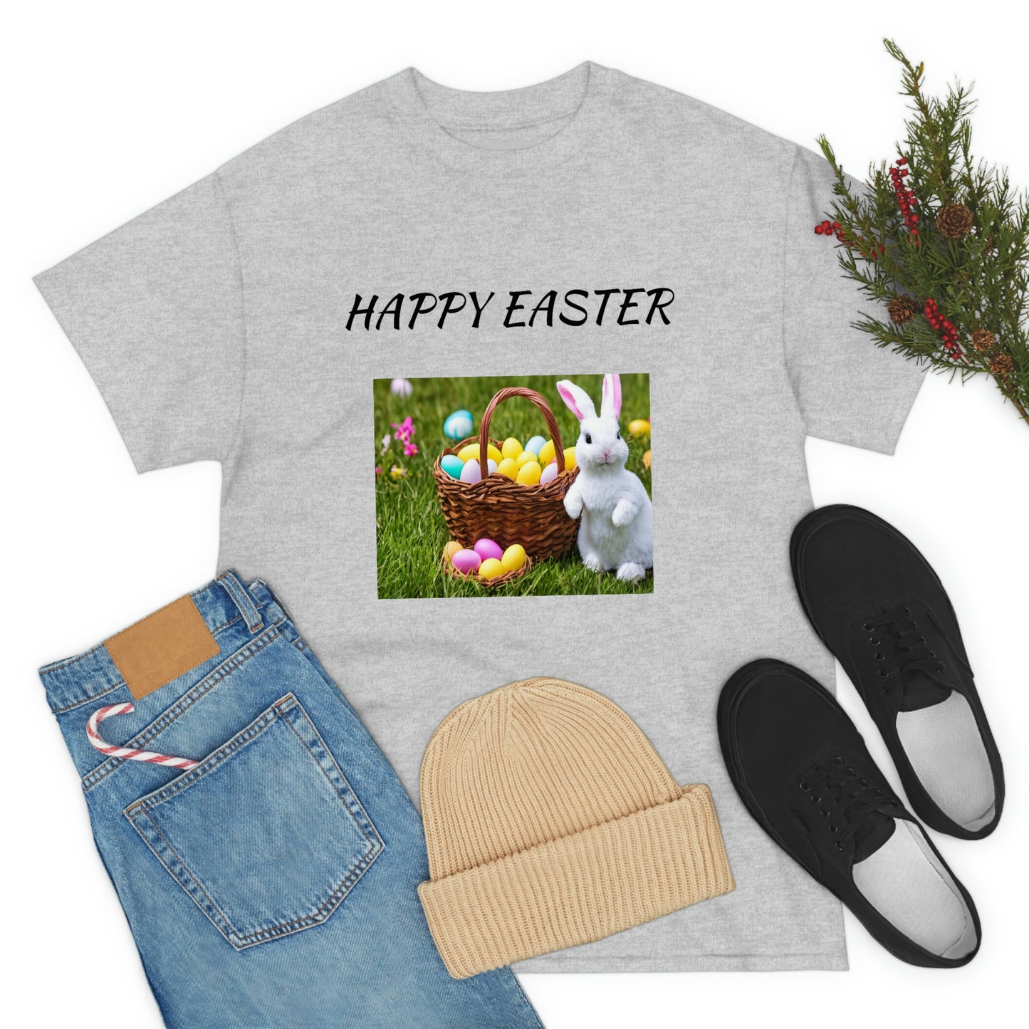 Happy Easter T-Shirt with Bunny and Colored Eggs