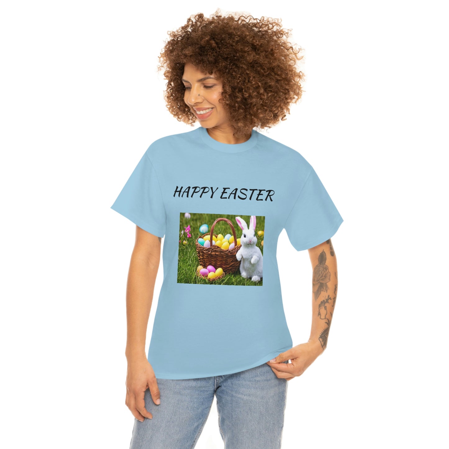 Happy Easter T-Shirt with Bunny and Colored Eggs