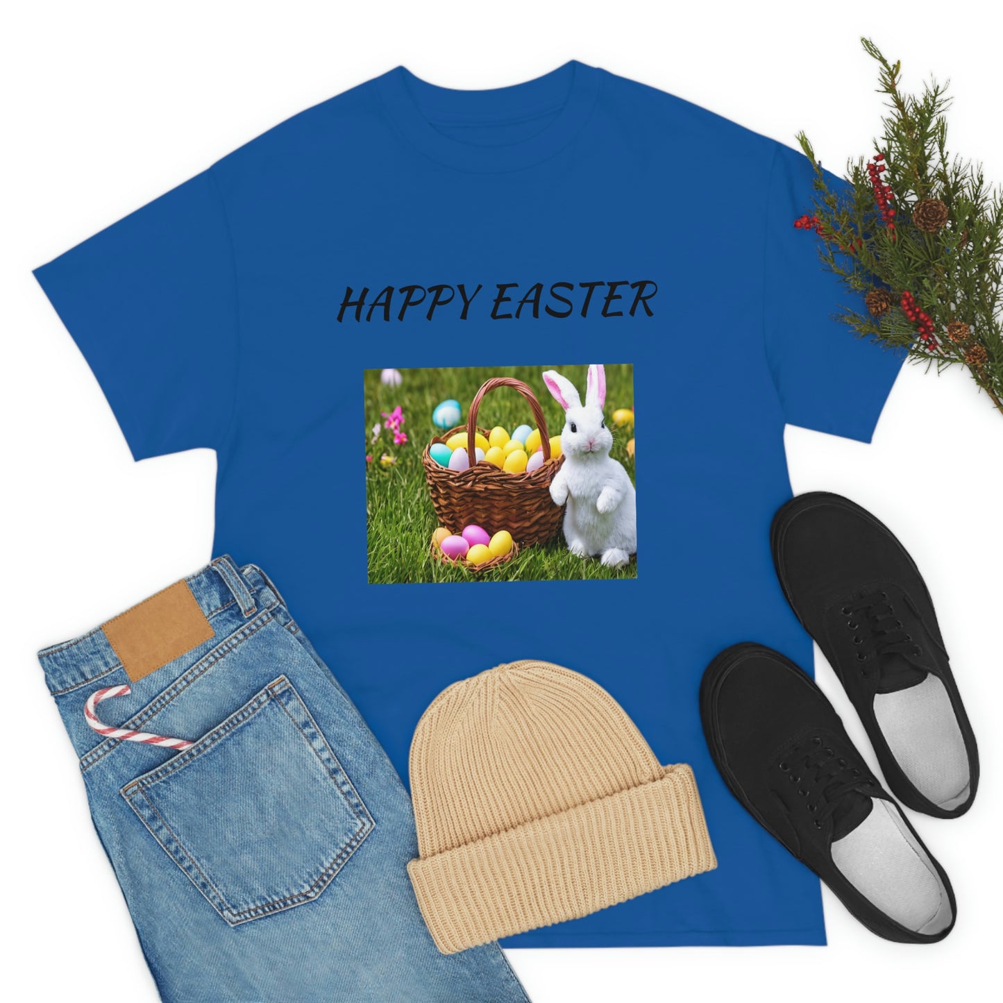 Happy Easter T-Shirt with Bunny and Colored Eggs