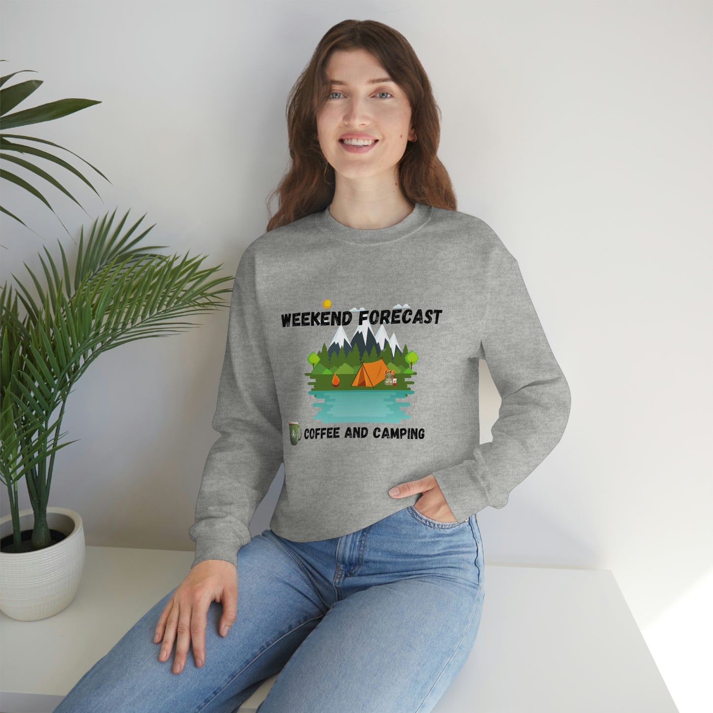 Weekend Forecast Camping and Coffee Graphic Design Sweatshirt