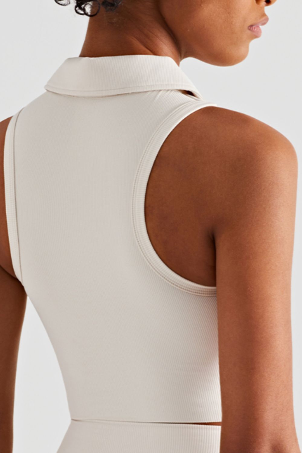 Zip Up Collared Cropped Sports Top