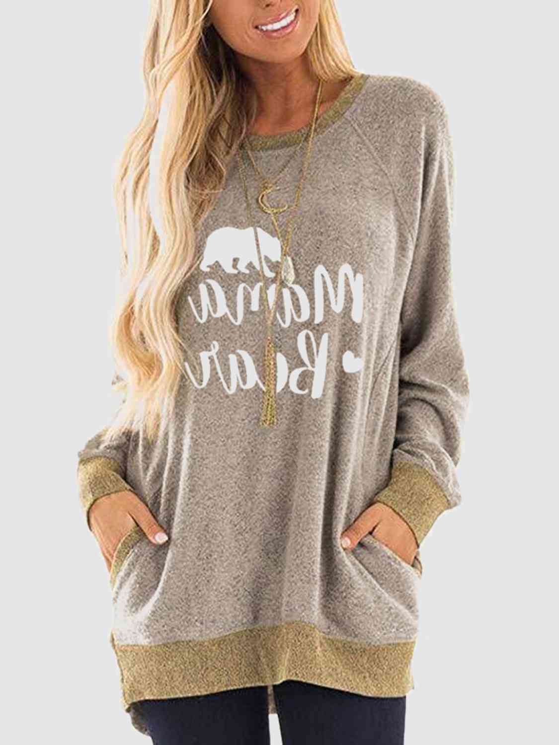 Graphic Round Neck Sweatshirt with Pockets