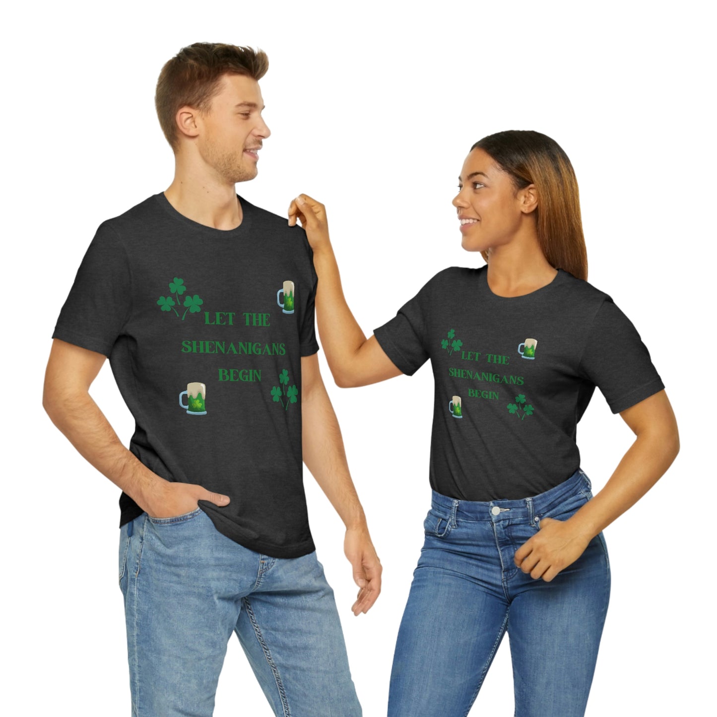 Let the shenanigans begin, St Patty's day, Irish, Clover, Shamrocks, Green Beer, Saint Patricks Day Tee, Beer, Unisex Short Sleeve Tee