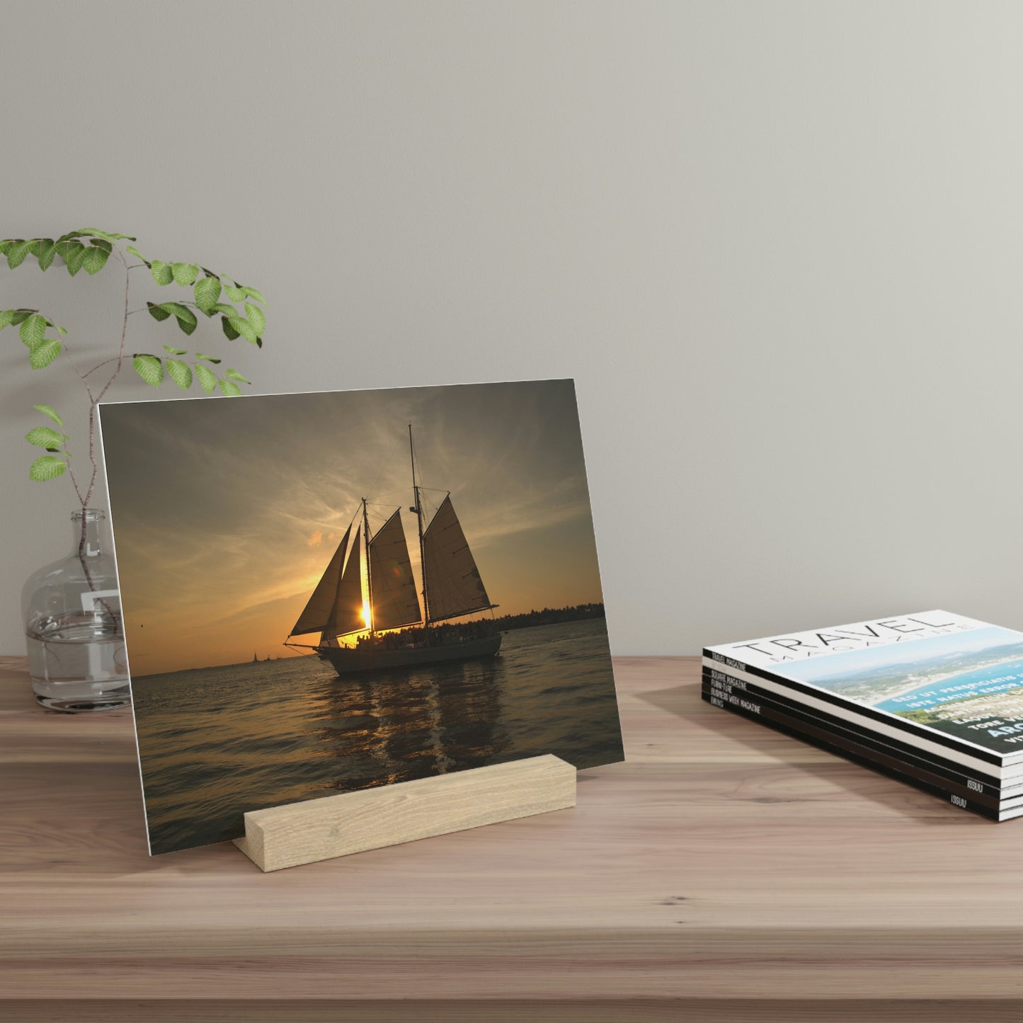 Sailboat Sailing into the Golden Sunset: A Breathtaking Photo Print