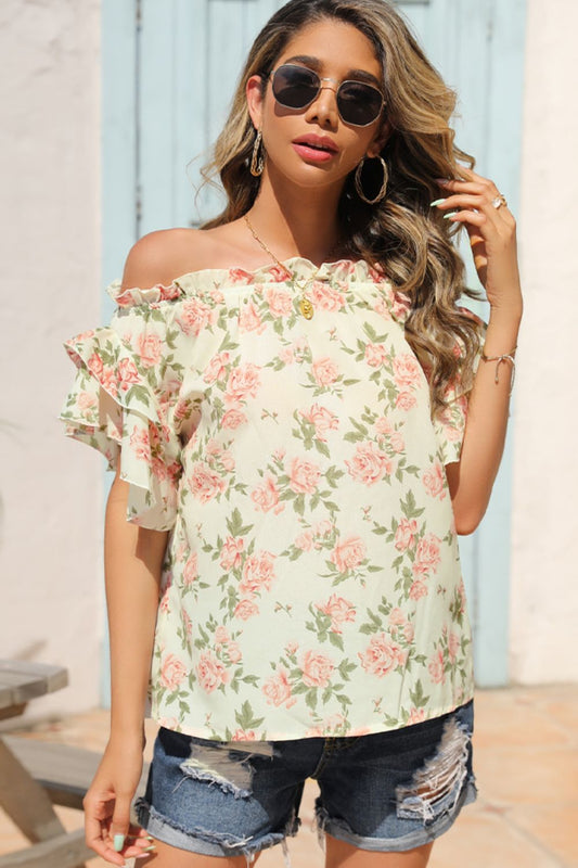 Floral Frill Trim Off-Shoulder Blouse