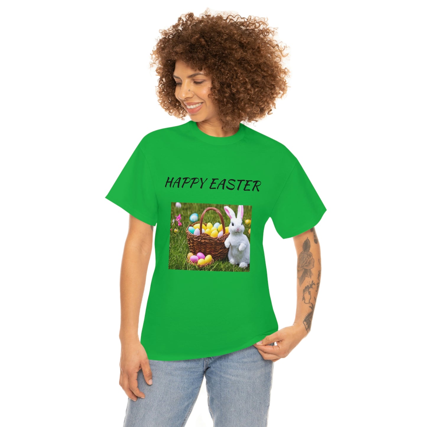 Happy Easter T-Shirt with Bunny and Colored Eggs