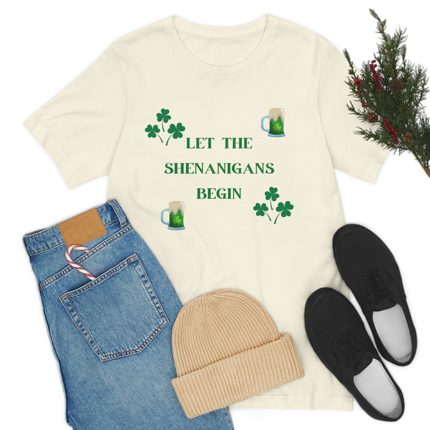 Let the shenanigans begin, St Patty's day, Irish, Clover, Shamrocks, Green Beer, Saint Patricks Day Tee, Beer, Unisex Short Sleeve Tee