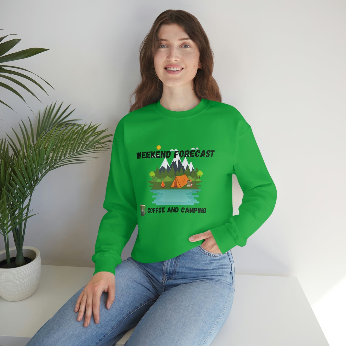 Weekend Forecast Camping and Coffee Graphic Design Sweatshirt