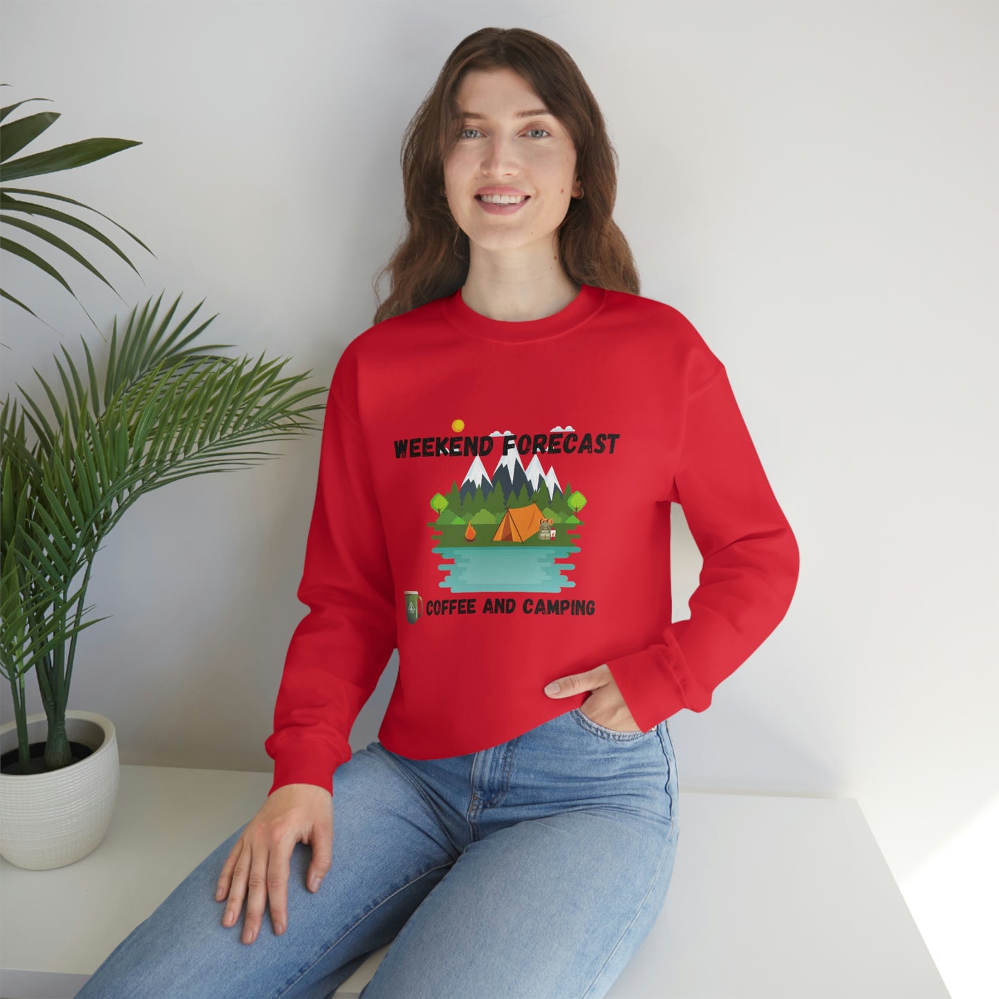 Weekend Forecast Camping and Coffee Graphic Design Sweatshirt