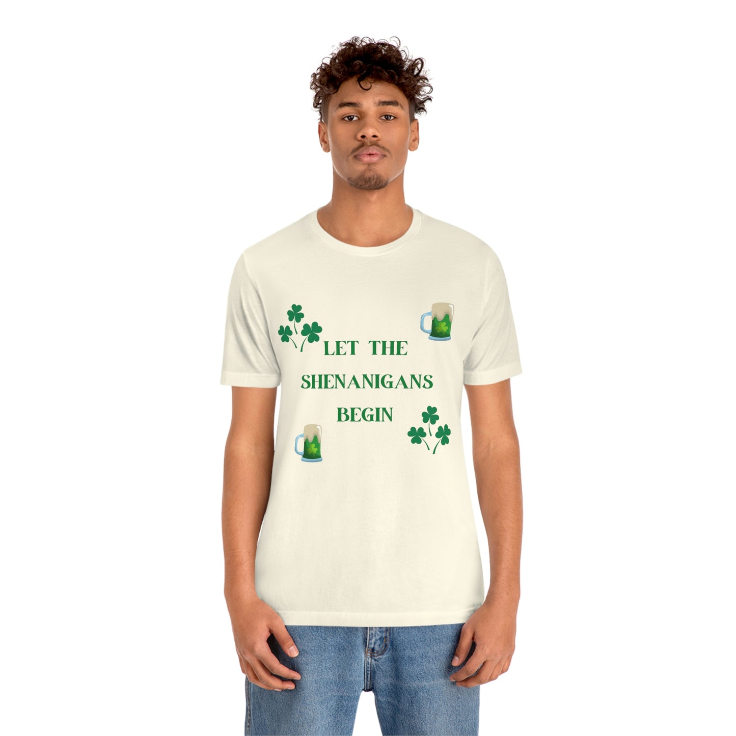 Let the shenanigans begin, St Patty's day, Irish, Clover, Shamrocks, Green Beer, Saint Patricks Day Tee, Beer, Unisex Short Sleeve Tee