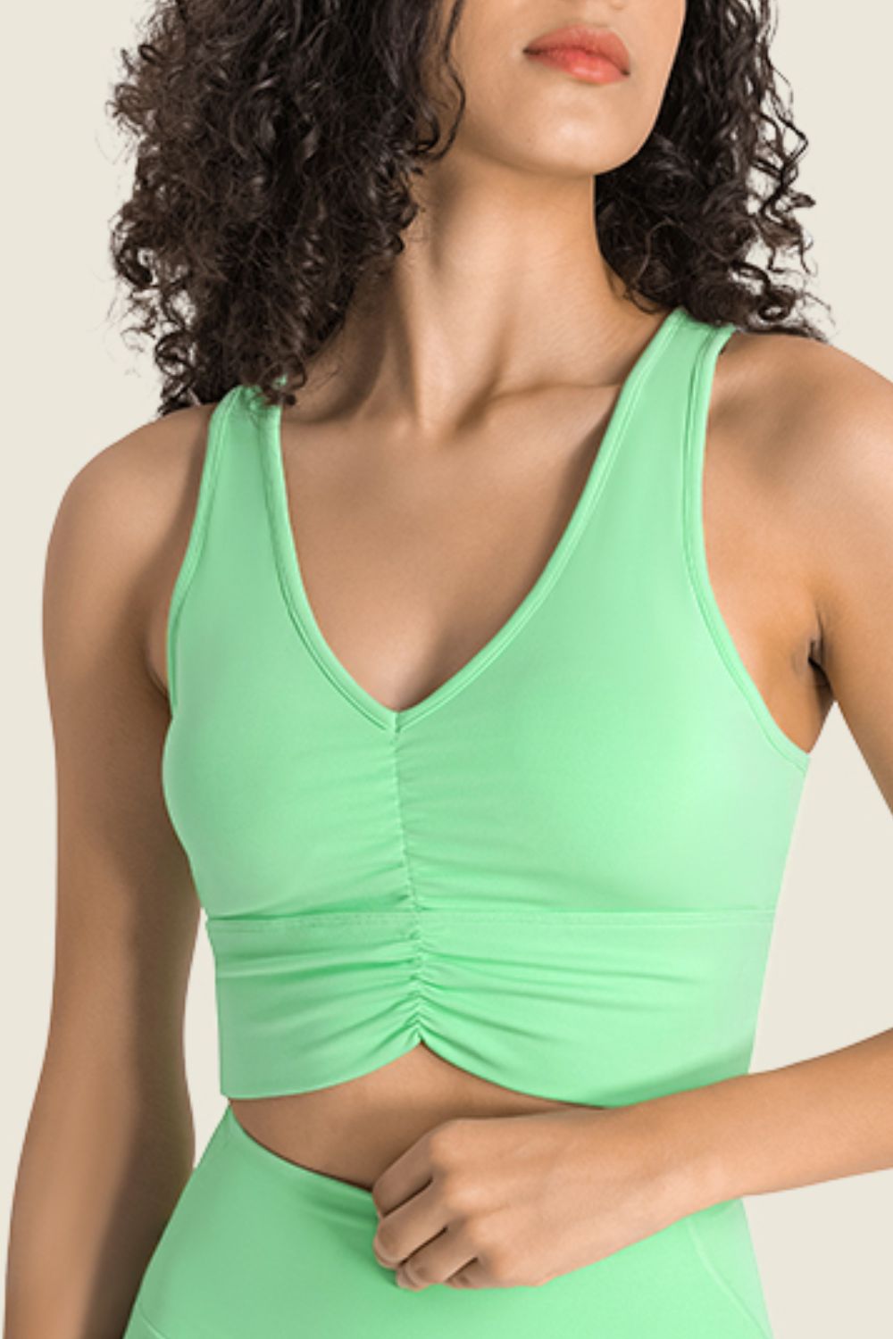 Gathered Detail Halter Neck Sports Bra