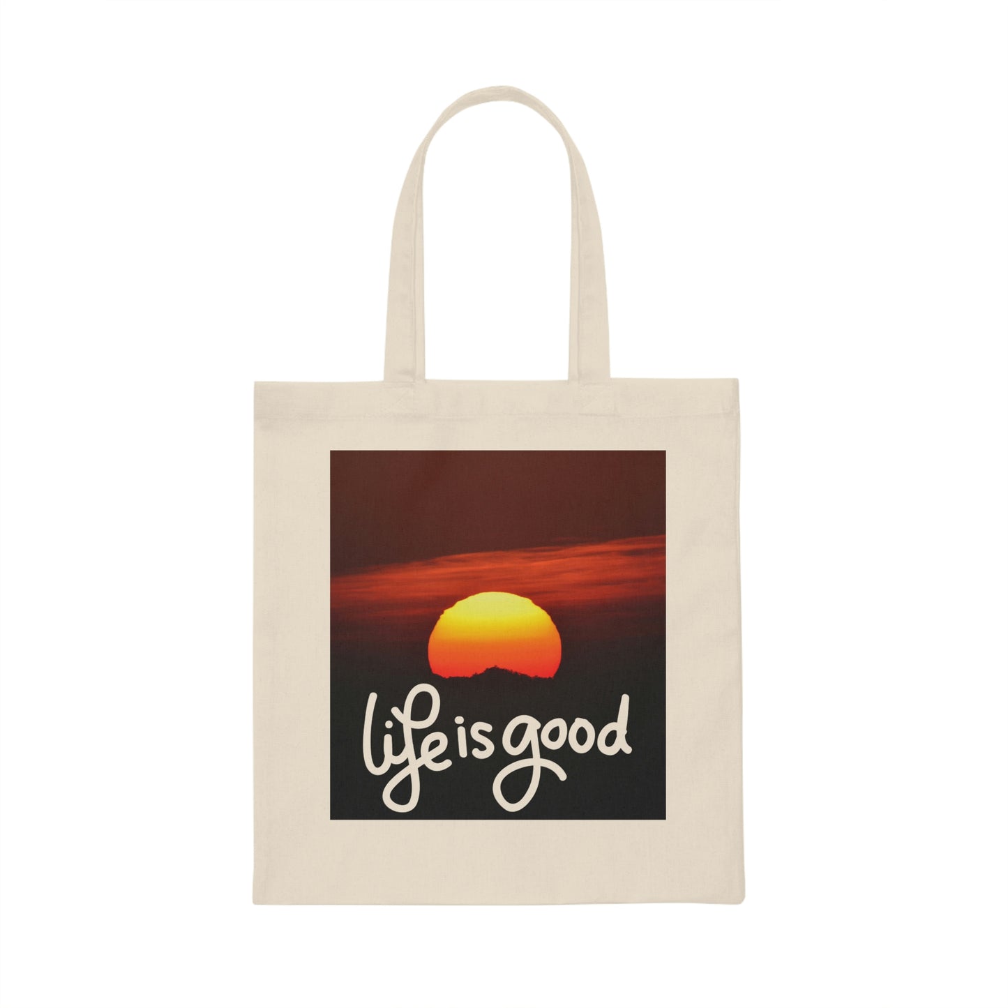 Life is Good canvas tote bag with Sunset Pic