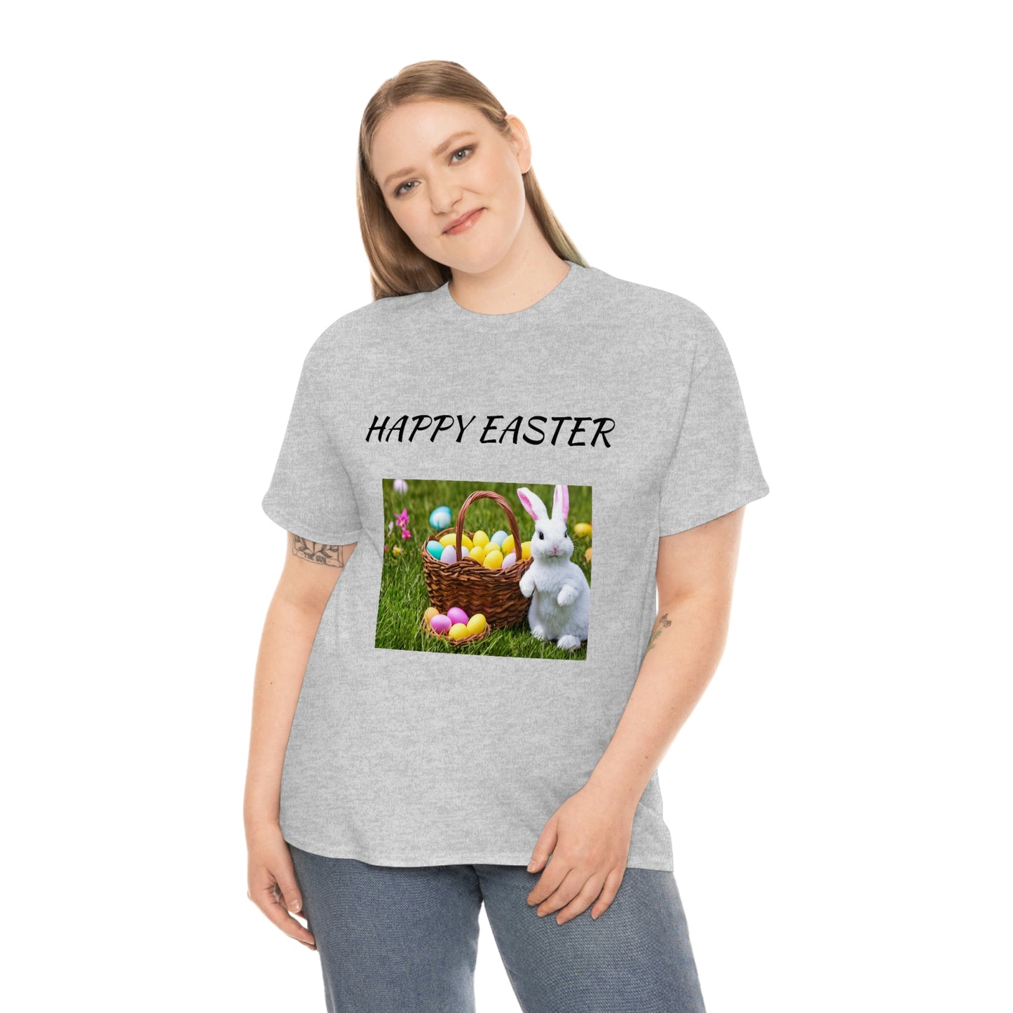 Happy Easter T-Shirt with Bunny and Colored Eggs